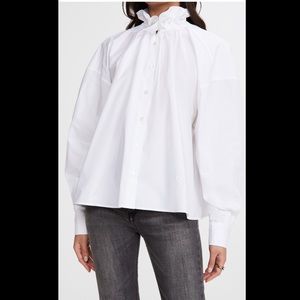 Ruffle Neck Poplin Shirt